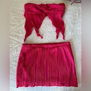 pink ribbed 2 piece set. skirt and top
